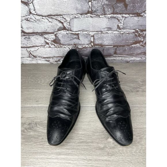 Kalena’s Black Leather Double Wingtip Lace Up Italy Dress Shoes Men 43EU/10M US - Picture 2 of 16